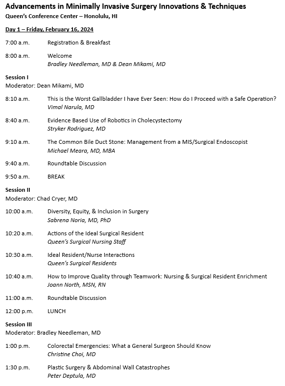 OSU/Hawaii Minimally Invasive Surgery Course 2/16/2024 Conferences